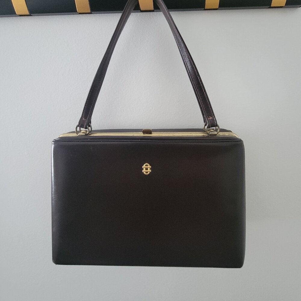 Vintage Mid Century Modern MCM Brown Leather Handbag Purse